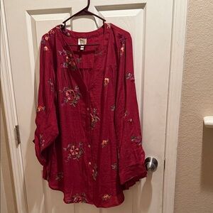 Fig and Flower Burgundy Floral Blouse